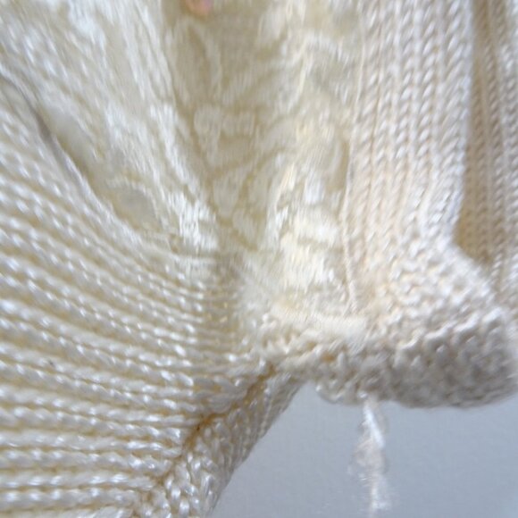 PIERRE CARDIN Ivory Cream Short Sleeve Sweater Lace Detail Sequin Size M Vintage - Picture 2 of 9